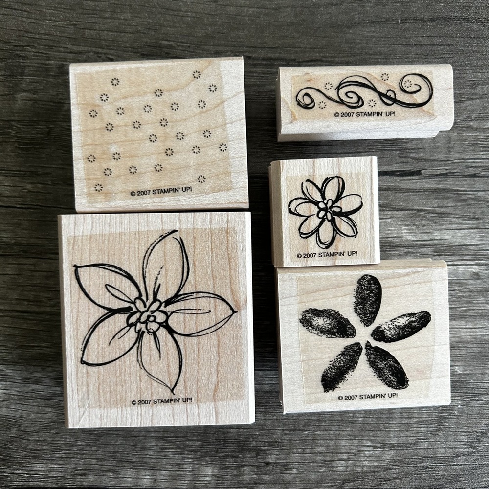 Stampin' Up Delight in Life Rubber Stamp Set Flowers Swirl Background 2007 Craft - Picture 2 of 4
